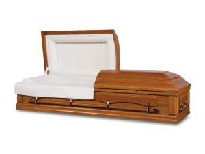 Traditional Oak Burial or Cremation casket.