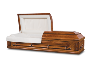 Mission oak wood casket with crepe interior